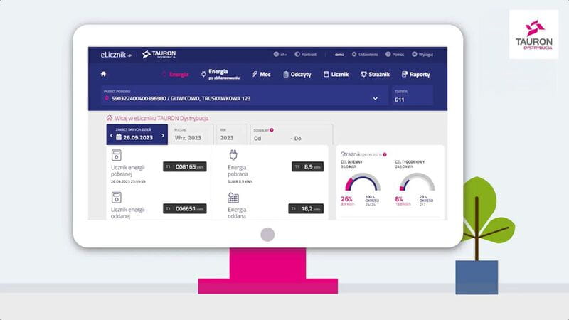 zrzut ekranu z aplikacji eLicznik, na którym jest wykres zużycia energii elektrycznej
