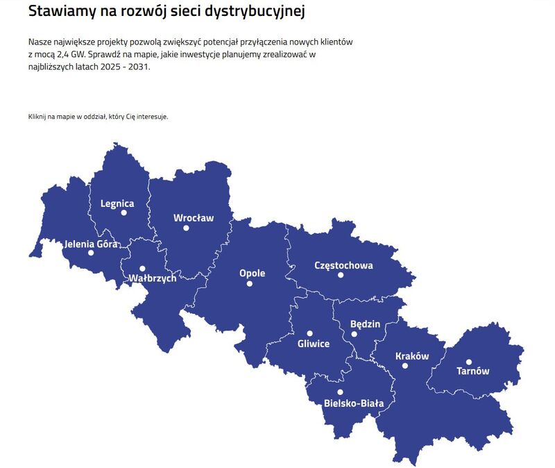 Ogólnodostępna i interaktywna mapa prezentuje największe i najważniejsze inwestycje na sieci wysokiego napięcia, które TAURON Dystrybucja będzie realizować w ciągu najbliższych 6 lat.