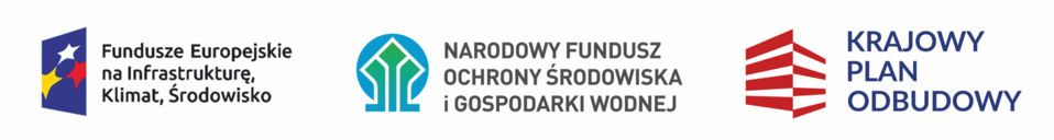 Logotypy Fundusze Europejskie na Infrastrukturę, Środowisko i Klimat, Narodowy Fundusz Ochrony Środowiska i Gospodarki Wodnej, Krajowy Plan Odbudowy