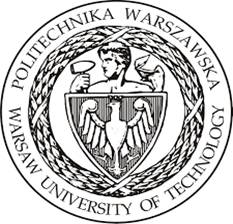 Logo Politechniki Warszawskiej w kształcie koła w kolorze ciemnoszarym we wnętrzu którego znajduje się biały orzeł oraz napis Politechnika Warszawska