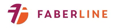 Logo firmy Faberline stanowiące fioletowo-pomarańczowy napis Faberline