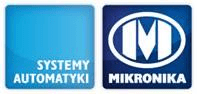 Logo firmy Mikronika na którym widać dwa niebieskie kwadraty jeden z napisem Systemy Automatyki a drugi Mikronika